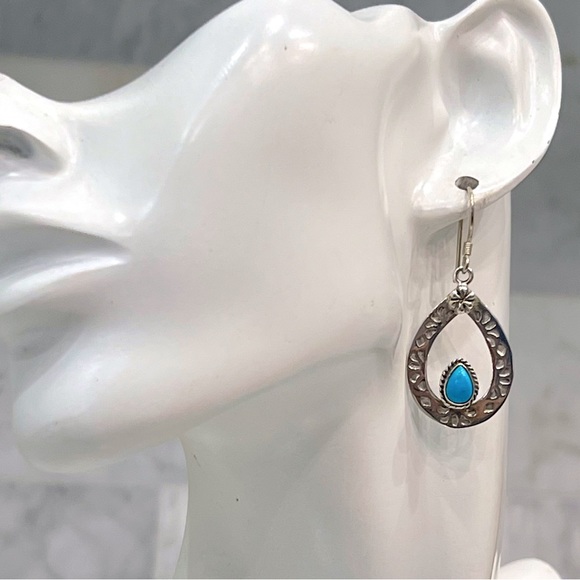 Arizona Sleeping Beauty Turquoise Teardrop Sterling Silver Dangle Earrings - Picture 2 of 9